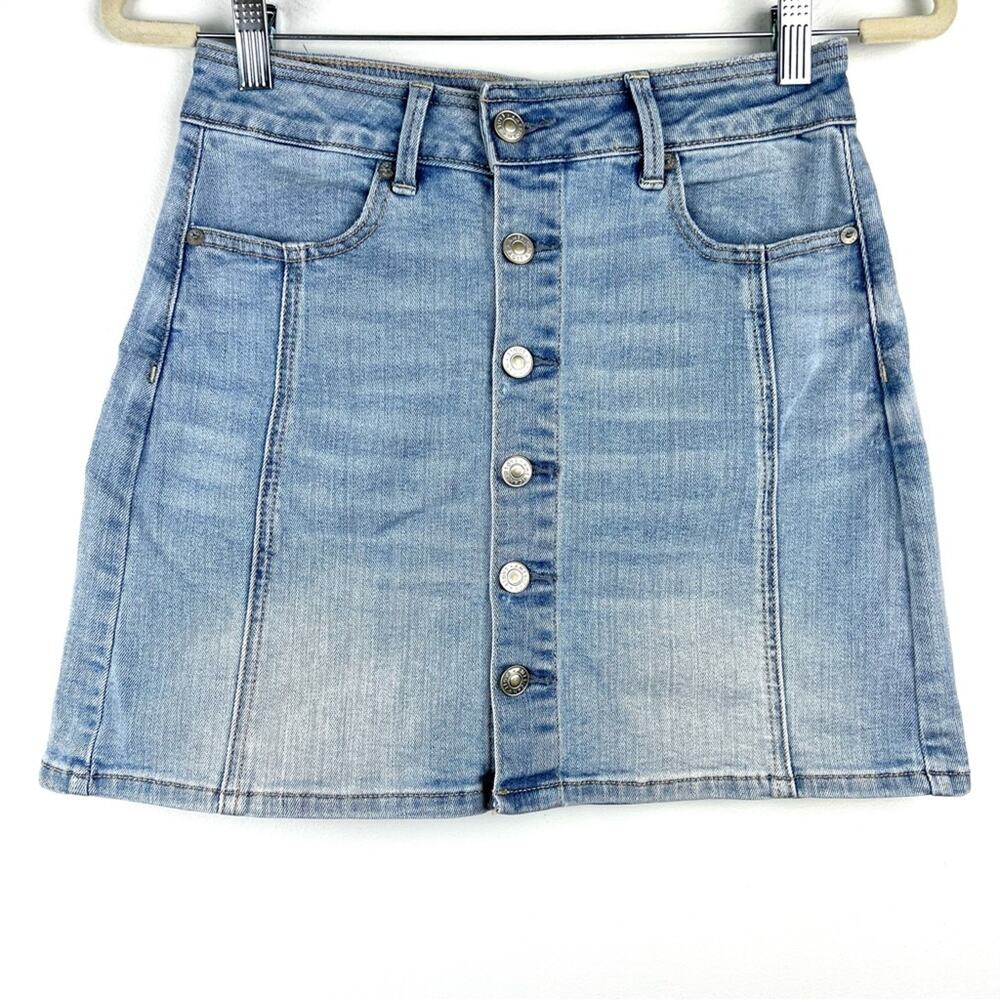 NEW American Eagle Hi-Rise A-Line Denim Skirt 2 XS Light Wash